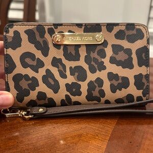 Michael Kors Brown Leopard Print Wristlet